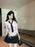 Korean College Sle Sweet And Spicy irt Top with Waist-Cinching Midi Skirt Set Cotton Blend Seven-quarter Sve Tie-waist