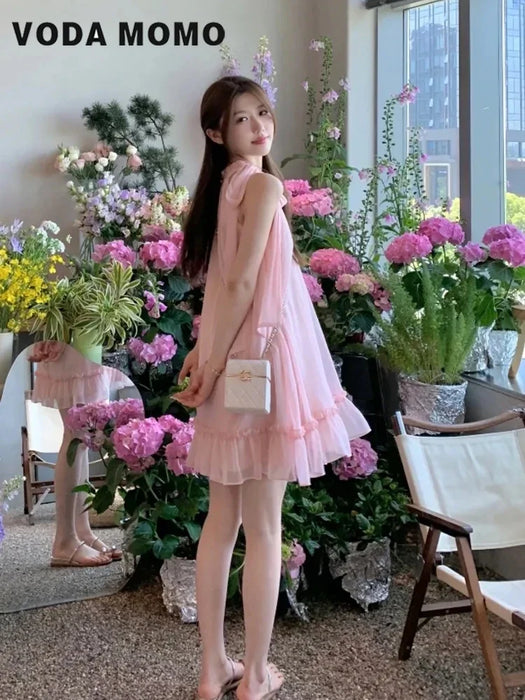 Elegant Dress Korean Style Fashion Pure Color Dress Female 2023 New Summer Sweet Y2k Mini Dress Party Women Casual Sleeveless