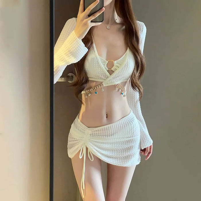 VenusFox Women's Four-Piece Bikini Set – Matching Cover-Up Skirt & Resort Swimwear