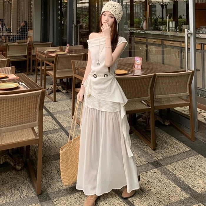 Office 2 Pieces Skirt Sets for Women Summer Fashion 2025 Korean Style Full Y2k Streetwear Chic and Elegant Co Ord Woman Outfit