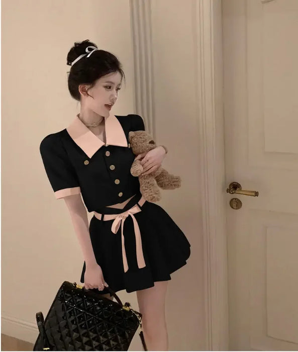 Kawaii 2 Pieces Skirt Sets for Women Vacation 2025 New Matching in The Same Full Summer Fashion Clothing Trend Woman Outfit