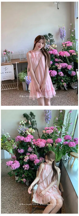 Elegant Dress Korean Style Fashion Pure Color Dress Female 2023 New Summer Sweet Y2k Mini Dress Party Women Casual Sleeveless