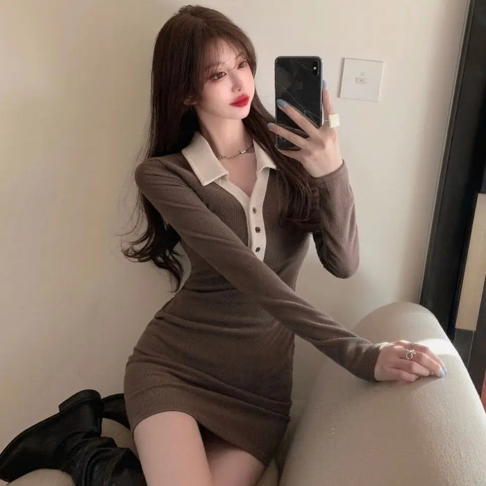 Sexy Female Dress Bodycon Tight Elegant Party Corset Outfits Full Casual Youth Retro Cotton Women's Long Sleeve Dresses Coquette
