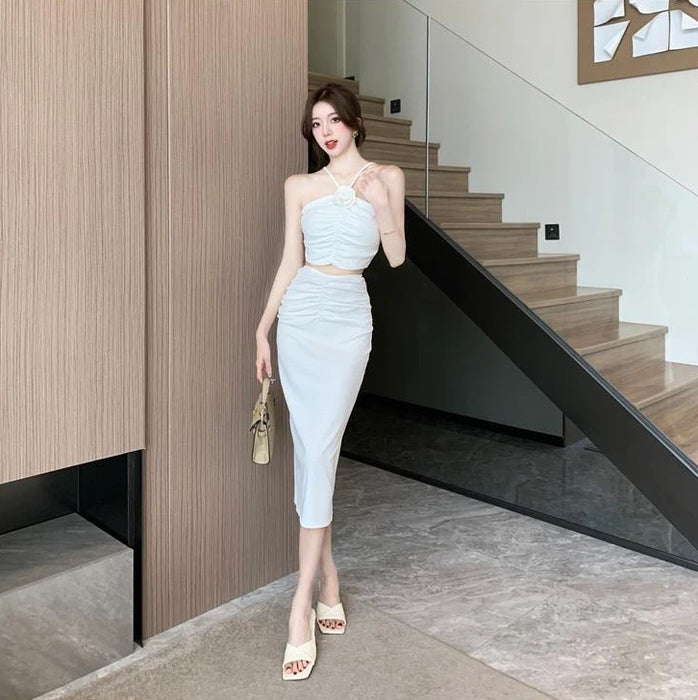 2 Pieces Skirt Sets for Women Flowers Jacket Full Luxury Designer Clothing Summer Fashion 2025 Y2k Clothes Woman Outfit Sling
