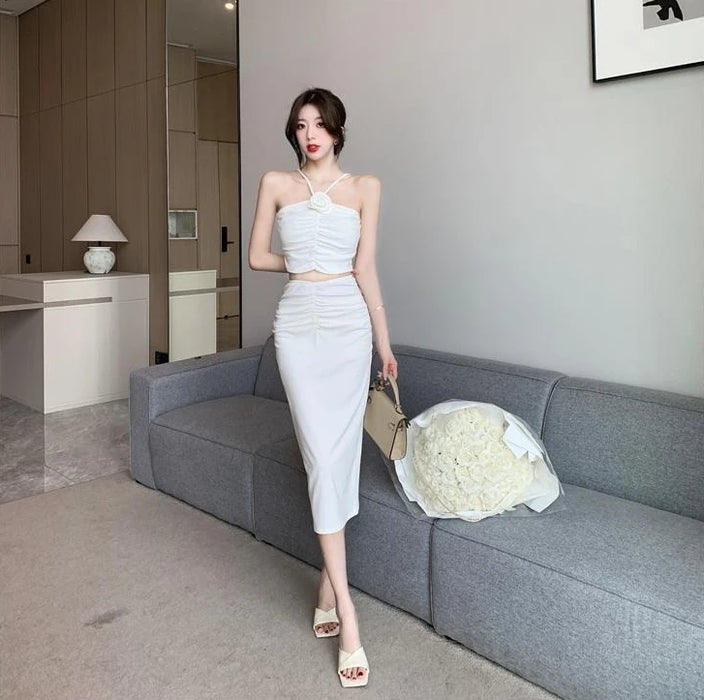 2 Pieces Skirt Sets for Women Flowers Jacket Full Luxury Designer Clothing Summer Fashion 2025 Y2k Clothes Woman Outfit Sling