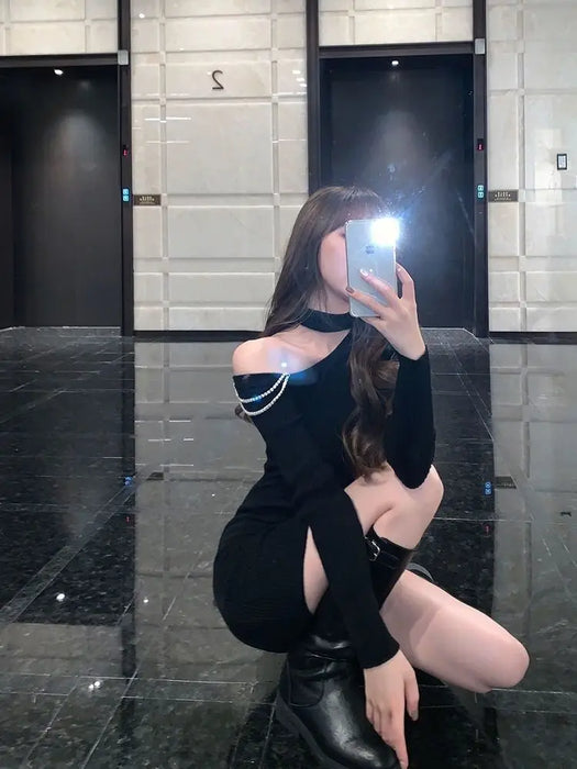 Over The Shoulder Woman Knitted Dress New in Fashion Cool Essential Comfortable Korean Y2k Sexy Daring Crochet Dresses for Women