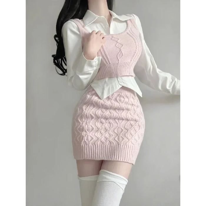 Women's Spring Suite Niche Korean Style Sweatervest Skirt Set Three Piece Single Piece Ins Fashion Overlay