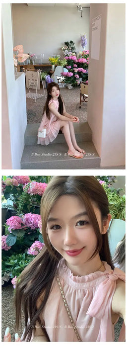 Elegant Dress Korean Style Fashion Pure Color Dress Female 2023 New Summer Sweet Y2k Mini Dress Party Women Casual Sleeveless
