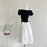 Summer Women Korean Mori Girl 2000s Aesthetic Cute Core Outfits 2 Piece Set Short Sleeve Peter Pan Collar Crop Top + Midi Skirt