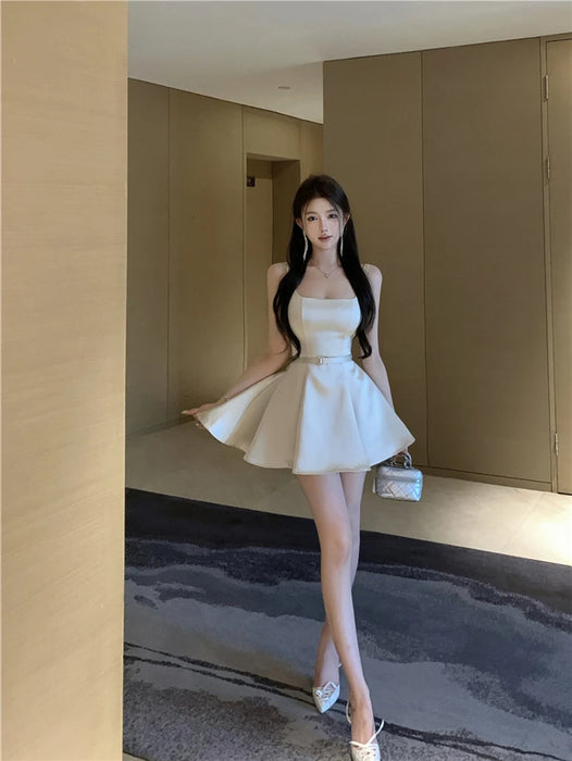 Ele Satin Slim Fit ter Dr Women's Summer High Waist Flared ort Skirt Slimming A-Line Dr Korean Sle Casual Wear