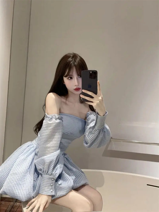 VenusFox French Strapless Dress Women Spring Summer Temperament High-end Sexy Backless Princess Puffy Dresses Shorts Set