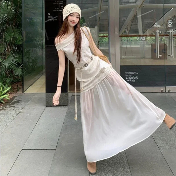 Office 2 Pieces Skirt Sets for Women Summer Fashion 2025 Korean Style Full Y2k Streetwear Chic and Elegant Co Ord Woman Outfit