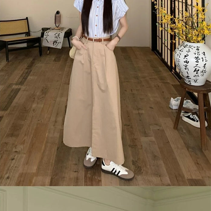 Slit Stripe Women's Two Skirt Piece Set Festival Elegant Casual Vintage New in The Same Korean Style Co Ord Chic Female Outfits