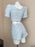 Elegant Chic Vintage Tweed Sets Women Outfits Puff Sleeve Double Breasted Cropped Tops + Asymmetrical Mini Skirt Two Piece Suits