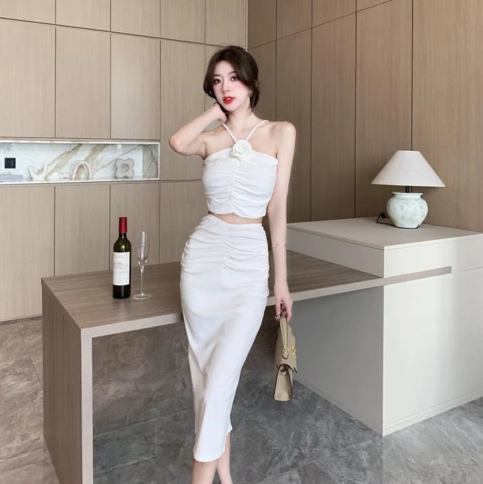 2 Pieces Skirt Sets for Women Flowers Jacket Full Luxury Designer Clothing Summer Fashion 2025 Y2k Clothes Woman Outfit Sling