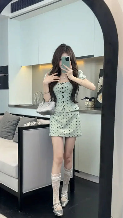 Party Short Sleeve Kawaii 2 Pieces Sets for Women Skirt Woman Outfit Y2k Streetwear New in The Same Matching Vintage Stylish