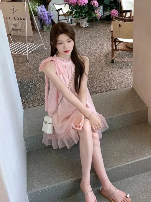 Elegant Dress Korean Style Fashion Pure Color Dress Female 2023 New Summer Sweet Y2k Mini Dress Party Women Casual Sleeveless