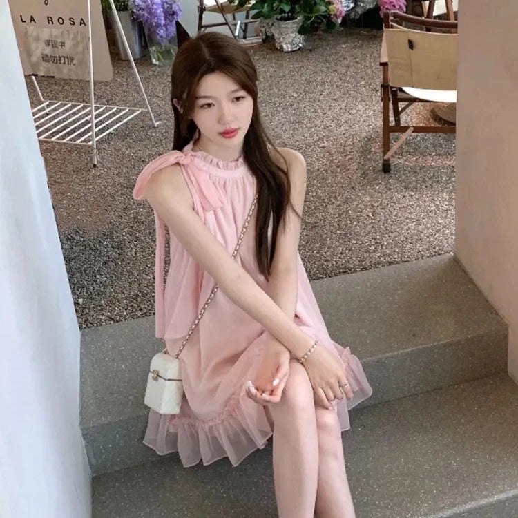 VenusFox Women's Elegant Sleeveless Mini Dress – Korean-Inspired Casual Summer Dress