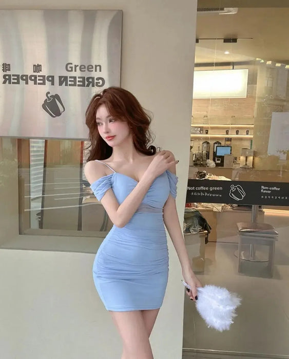 Sexy Low Cut Strapless Bodycon Dress for Women Summer Night Club Workwear Hot Girl Shoulder Bared Mini Dress Club Women's Wear