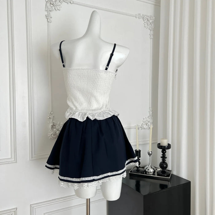 Summer Women Kpop Birthday Gyaru Y2k Coquette 2000s Aesthetic Rave Idols Outfits 2 Piece Set Camisole + Mini Pleated Skirt