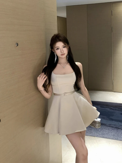 Ele Satin Slim Fit ter Dr Women's Summer High Waist Flared ort Skirt Slimming A-Line Dr Korean Sle Casual Wear