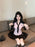 Korean College Sle Sweet And Spicy irt Top with Waist-Cinching Midi Skirt Set Cotton Blend Seven-quarter Sve Tie-waist
