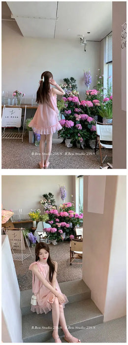 Elegant Dress Korean Style Fashion Pure Color Dress Female 2023 New Summer Sweet Y2k Mini Dress Party Women Casual Sleeveless