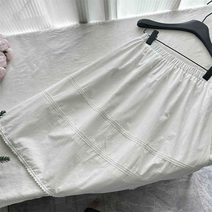 Summer Women Korean Mori Girl 2000s Aesthetic Cute Core Outfits 2 Piece Set Short Sleeve Peter Pan Collar Crop Top + Midi Skirt