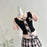 Summer Women Korean Shoujo Idols 2000s Gyaru Outfits 2 Piece Set Short Sleeve Crop Top With Tie + Mini Plaid Pleated Skirts