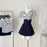 Summer Women Shoujo Korean Preppy Outfits 2 Piece School Uniform Set Striped Crop Sailor Collar Shirt + High Waist Pleated Skirt