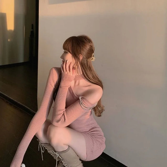 Over The Shoulder Woman Knitted Dress New in Fashion Cool Essential Comfortable Korean Y2k Sexy Daring Crochet Dresses for Women