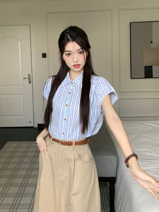 Slit Stripe Women's Two Skirt Piece Set Festival Elegant Casual Vintage New in The Same Korean Style Co Ord Chic Female Outfits