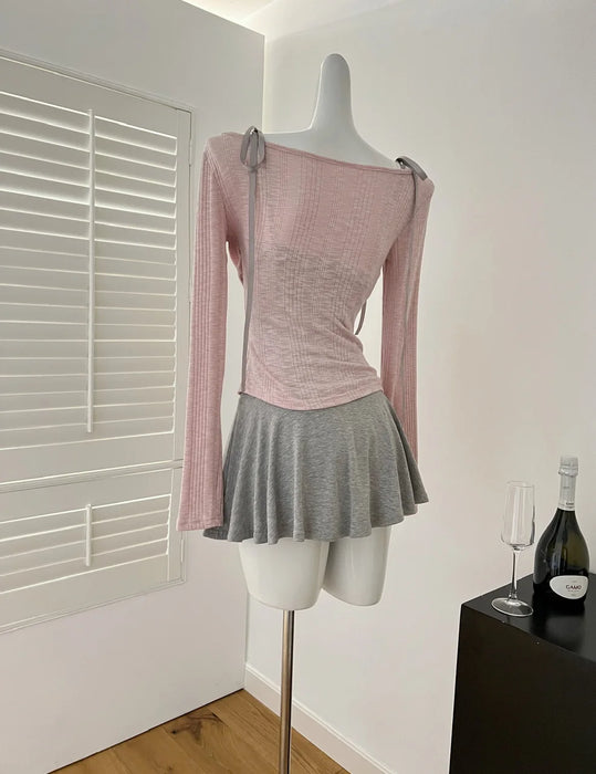 2025 Spring Women Birthday Ballet Core Korean Fashion Outfits 3 Piece Set Shoujo Lace Camisole +  Long Sleeve Tops + Mini Skirts