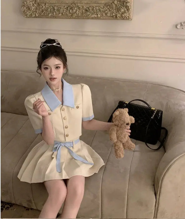 Kawaii 2 Pieces Skirt Sets for Women Vacation 2025 New Matching in The Same Full Summer Fashion Clothing Trend Woman Outfit