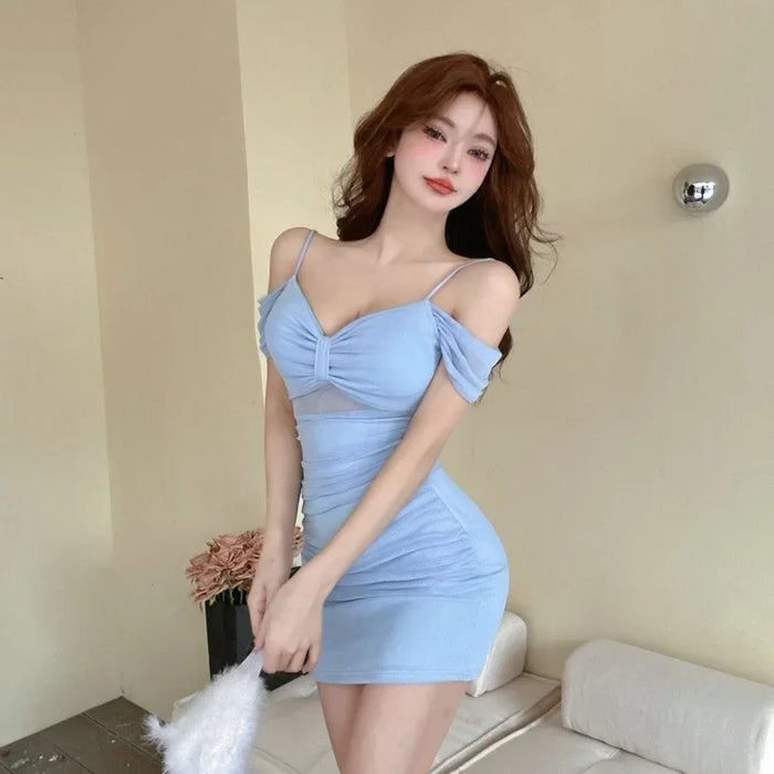 Sexy Low Cut Strapless Bodycon Dress for Women Summer Night Club Workwear Hot Girl Shoulder Bared Mini Dress Club Women's Wear