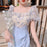 2 Pieces Sets for Women Short Sleeve Skirt Slit Kawaii Clothing Trend 2024 Formal Occasion Luxury Designer Event Woman Outfit
