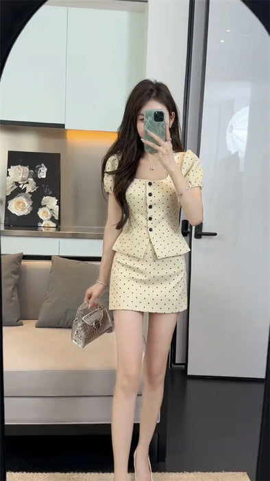 Party Short Sleeve Kawaii 2 Pieces Sets for Women Skirt Woman Outfit Y2k Streetwear New in The Same Matching Vintage Stylish