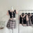 Summer Women Korean Shoujo Idols 2000s Gyaru Outfits 2 Piece Set Short Sleeve Crop Top With Tie + Mini Plaid Pleated Skirts