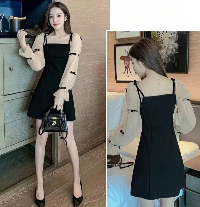 Women's Long Sleeve Dresses Mesh Party One-piece Loose Korean Style Outfits Elegant Luxury Pretty Hot Female Dress Evening Prom