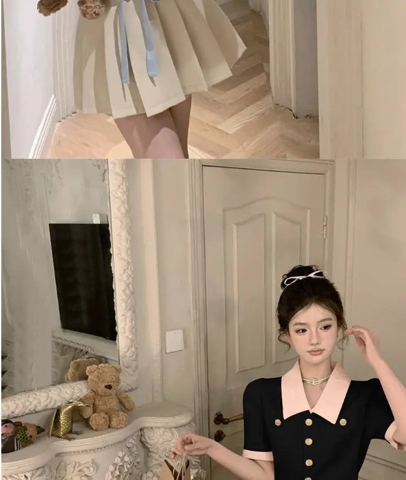 Kawaii 2 Pieces Skirt Sets for Women Vacation 2025 New Matching in The Same Full Summer Fashion Clothing Trend Woman Outfit