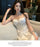 VenusFox Women's Vintage Pink & White Lace Patchwork Strapless Maxi Dress