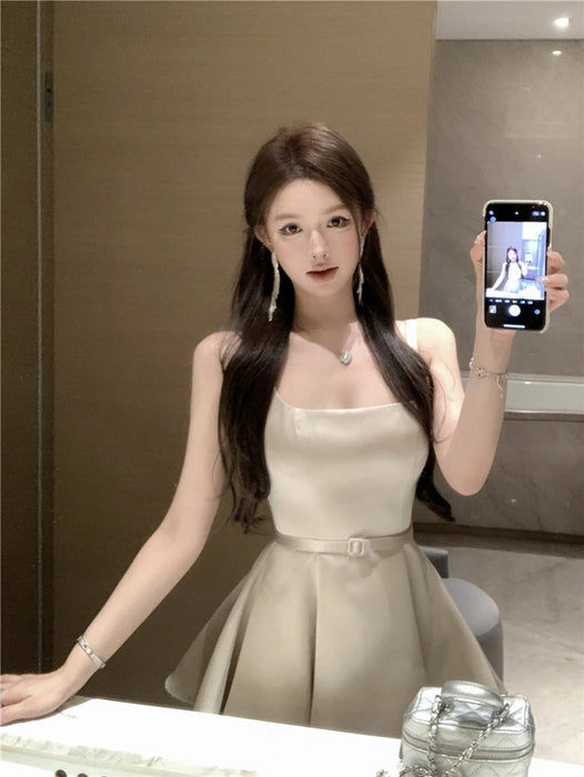 Ele Satin Slim Fit ter Dr Women's Summer High Waist Flared ort Skirt Slimming A-Line Dr Korean Sle Casual Wear