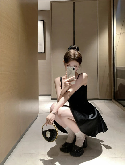 Ele Satin Slim Fit ter Dr Women's Summer High Waist Flared ort Skirt Slimming A-Line Dr Korean Sle Casual Wear