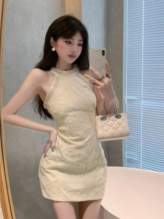 VenusFox Evening Dresses Women Flowers Elegant Mesh Patchwork Sleeveless Rhinestone Hollow Out Wedding Party Cocktail Birthday