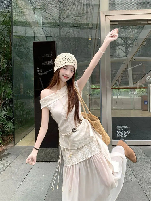 Office 2 Pieces Skirt Sets for Women Summer Fashion 2025 Korean Style Full Y2k Streetwear Chic and Elegant Co Ord Woman Outfit