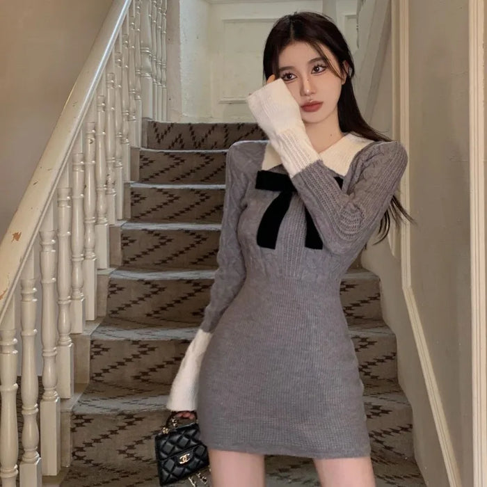 Bow Female Knit Dress High Quality Deals Trend Fashion Korean Comfortable Casual Essential New in Pink Women's Crochet Dresses