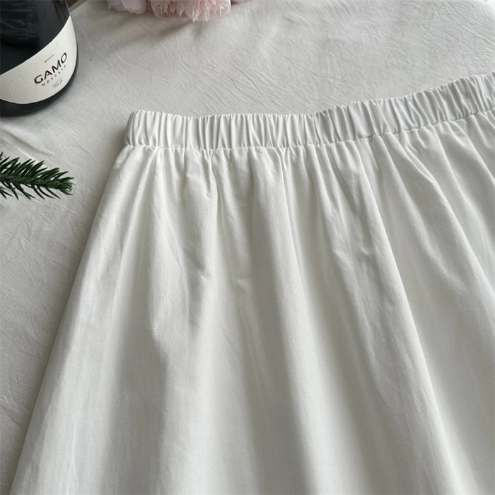 Summer Women Korean Mori Girl 2000s Aesthetic Cute Core Outfits 2 Piece Set Short Sleeve Peter Pan Collar Crop Top + Midi Skirt
