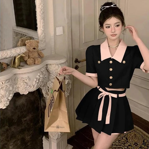 Kawaii 2 Pieces Skirt Sets for Women Vacation 2025 New Matching in The Same Full Summer Fashion Clothing Trend Woman Outfit