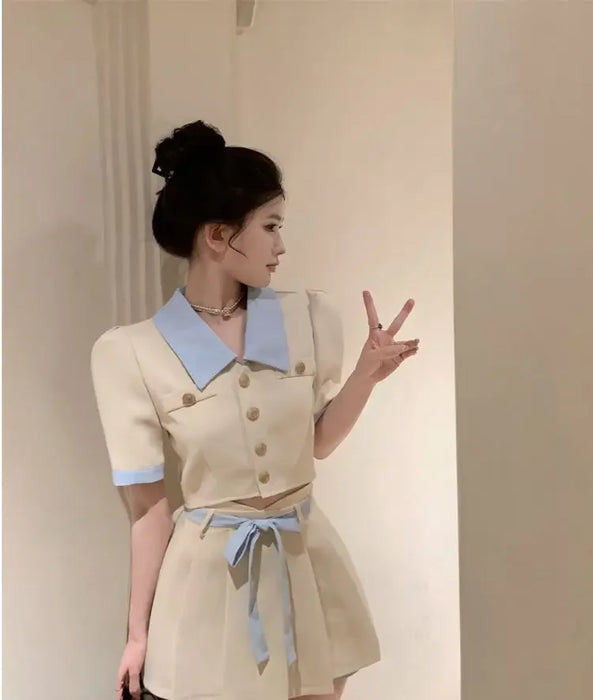 Kawaii 2 Pieces Skirt Sets for Women Vacation 2025 New Matching in The Same Full Summer Fashion Clothing Trend Woman Outfit