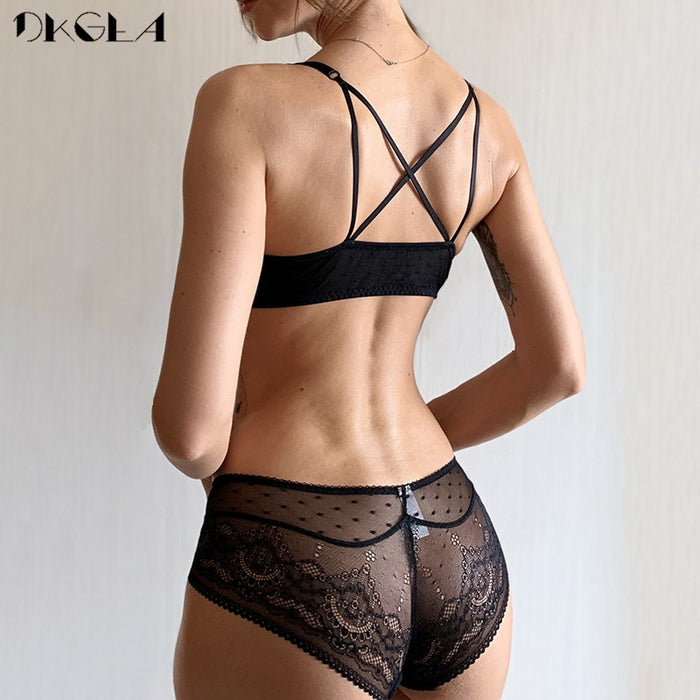 VenusFox Front Closure Bra Panties Sets Lace Embroidery Women Lingerie Set Gather Brassiere Black Thick Push Up Bras Sexy Underwear Set